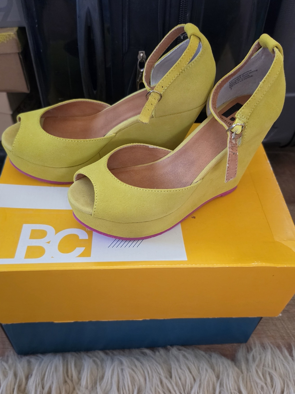 Yellow Peep-Toe Wedge Heels - Women